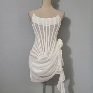 Heiress‎ Beverly Hills White Chiffon Mesh Corset Flower Drape Mini Dress NWT XS